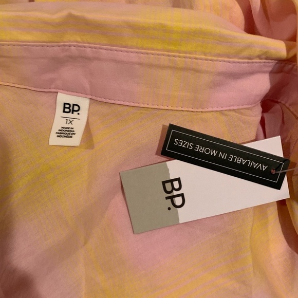 BP Windowpane Crop Button Up Shirt in Pink and Yellow 1X NWT - Picture 5 of 6